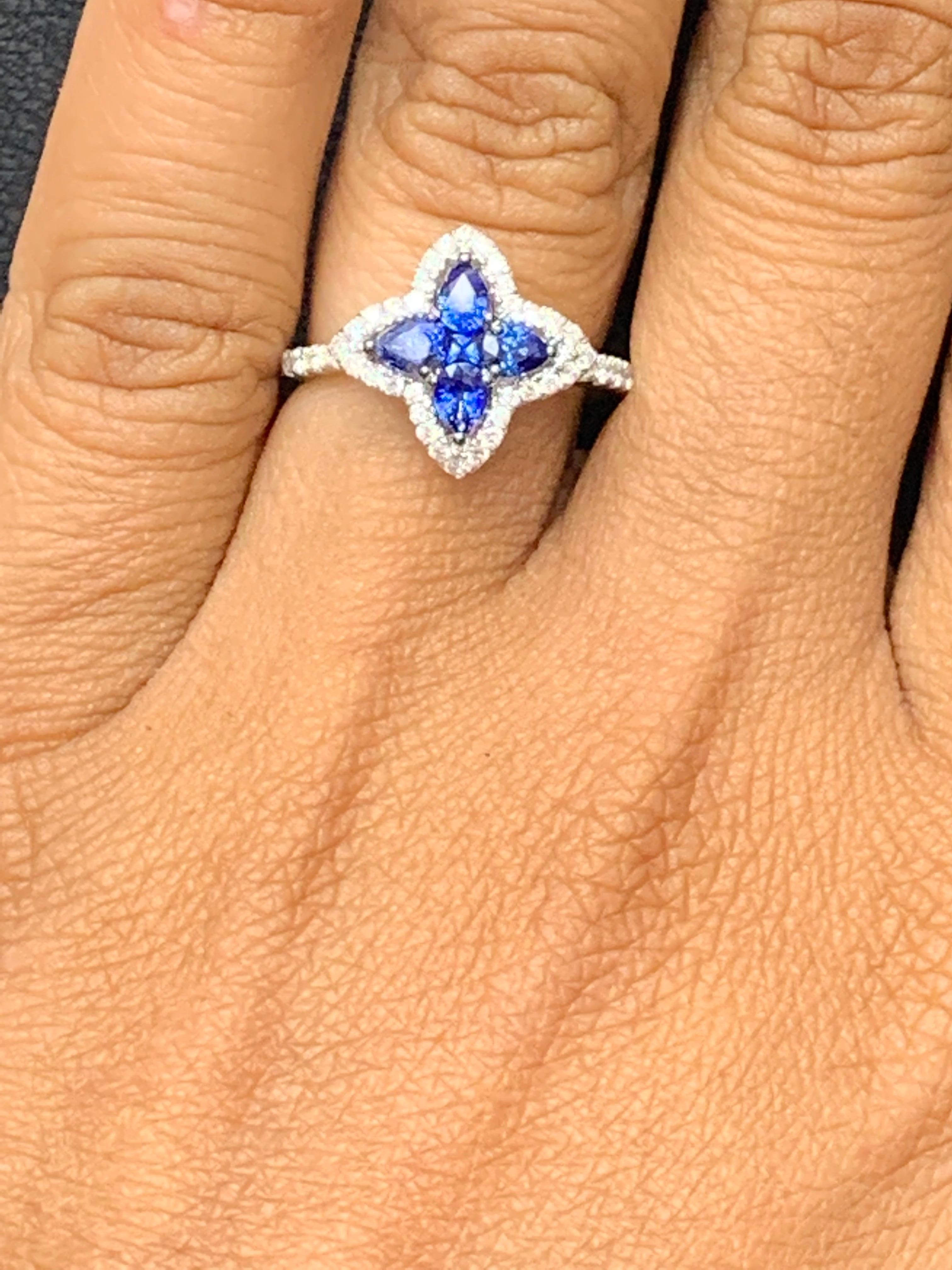 0.70 Carat Pear Shape Sapphire and Diamond Cocktail Ring in 18K White Gold For Sale 7