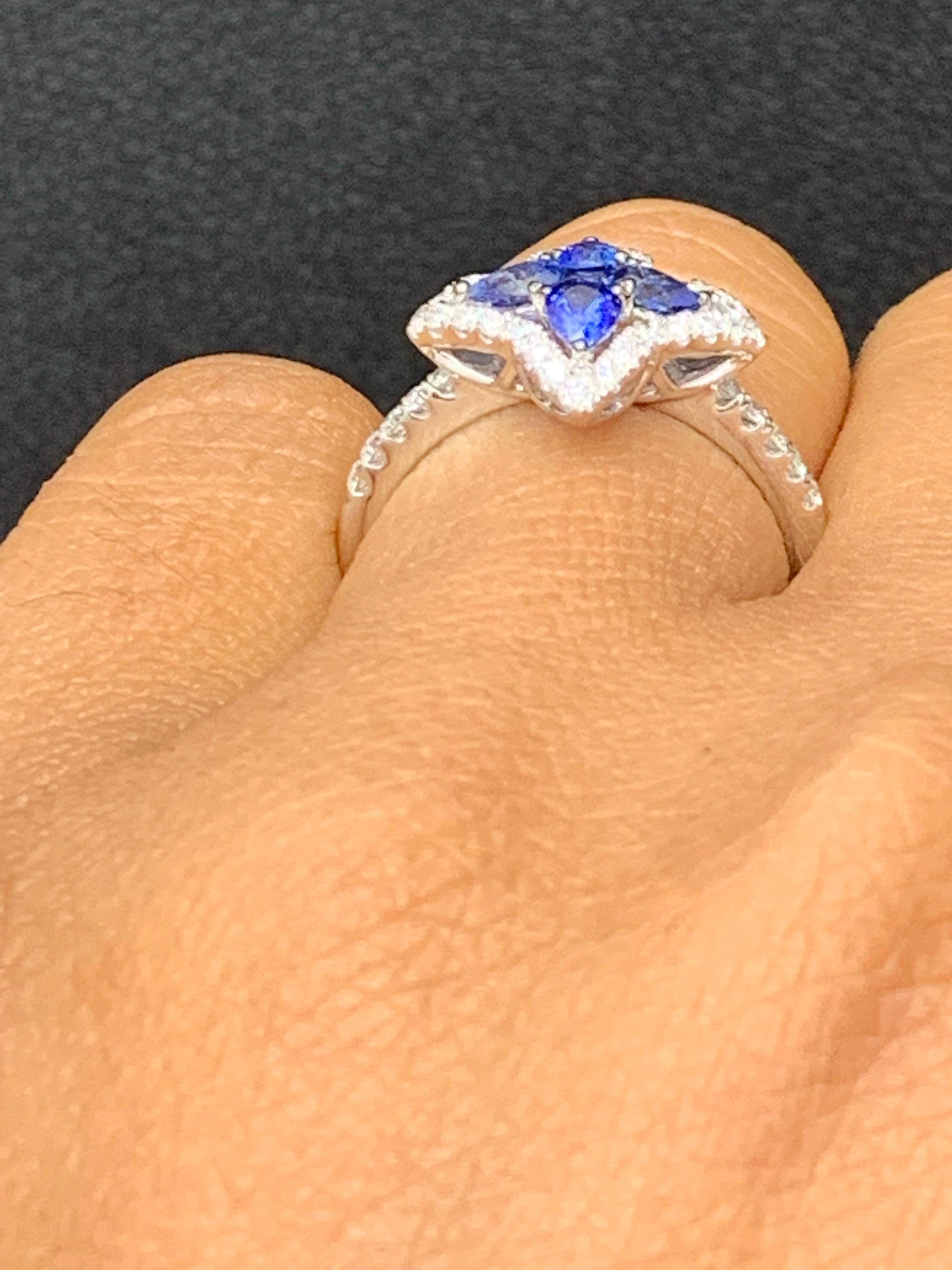 0.70 Carat Pear Shape Sapphire and Diamond Cocktail Ring in 18K White Gold For Sale 8