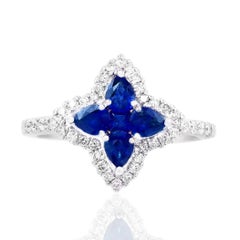 0.70 Carat Pear Shape Sapphire and Diamond Cocktail Ring in 18K White Gold