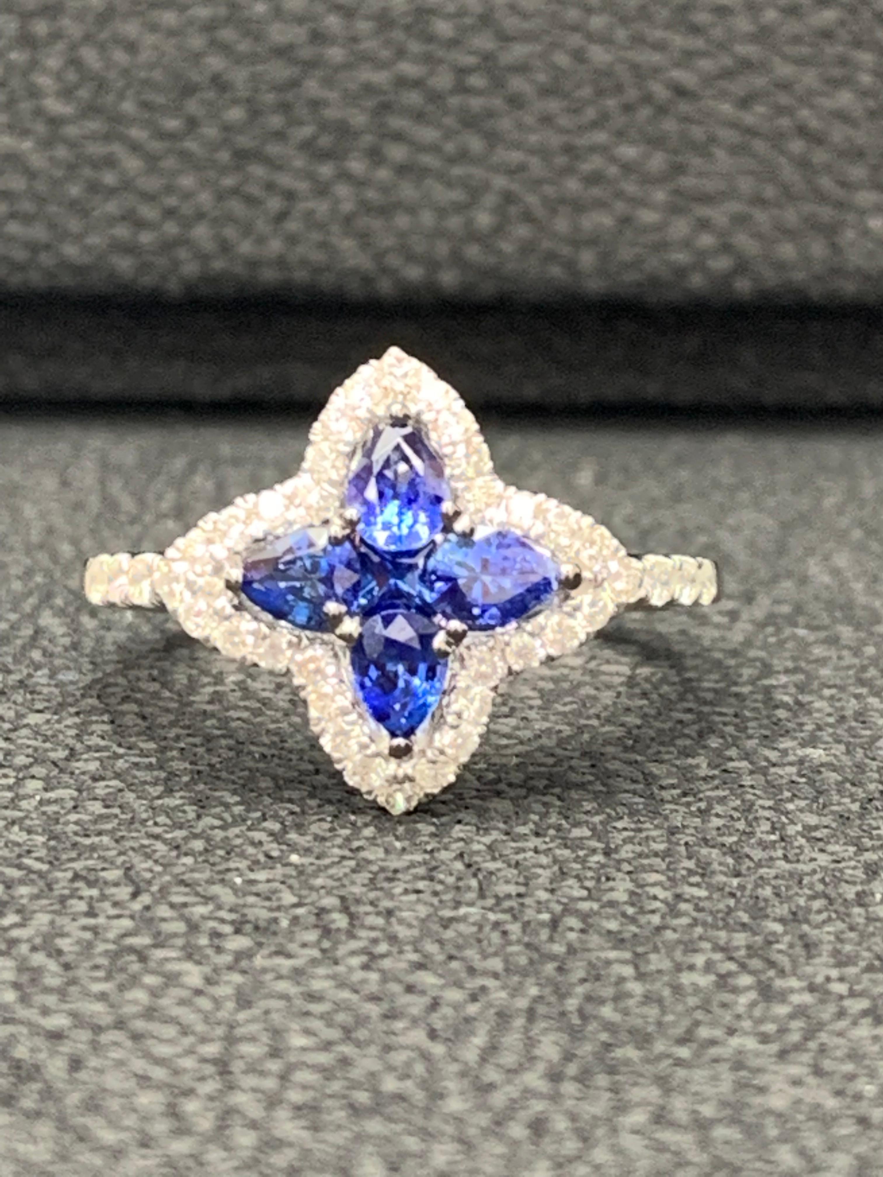 Modern 0.70 Carat Pear Shape Sapphire and Diamond Cocktail Ring in 18K White Gold For Sale