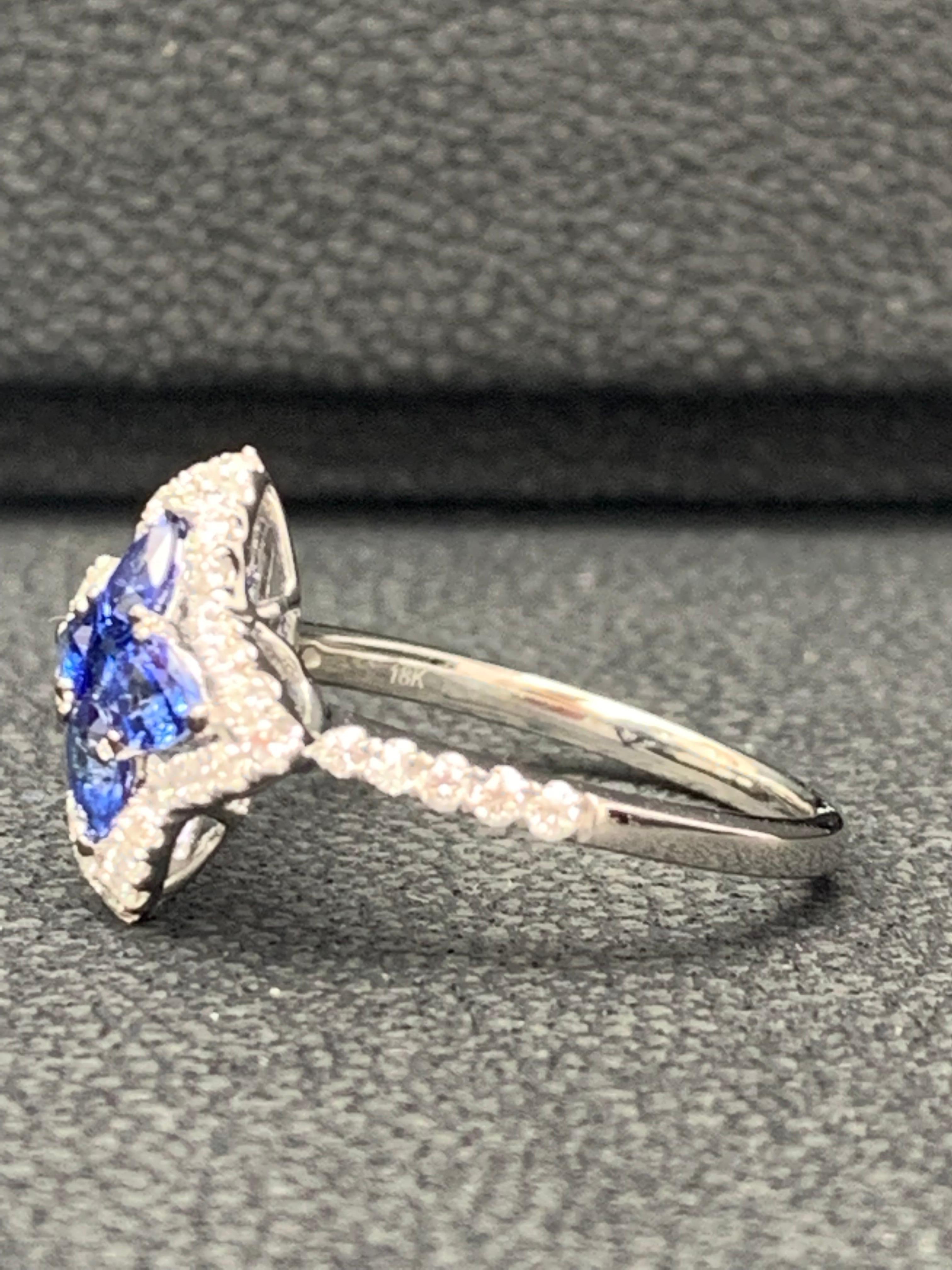 Pear Cut 0.70 Carat Pear Shape Sapphire and Diamond Cocktail Ring in 18K White Gold For Sale