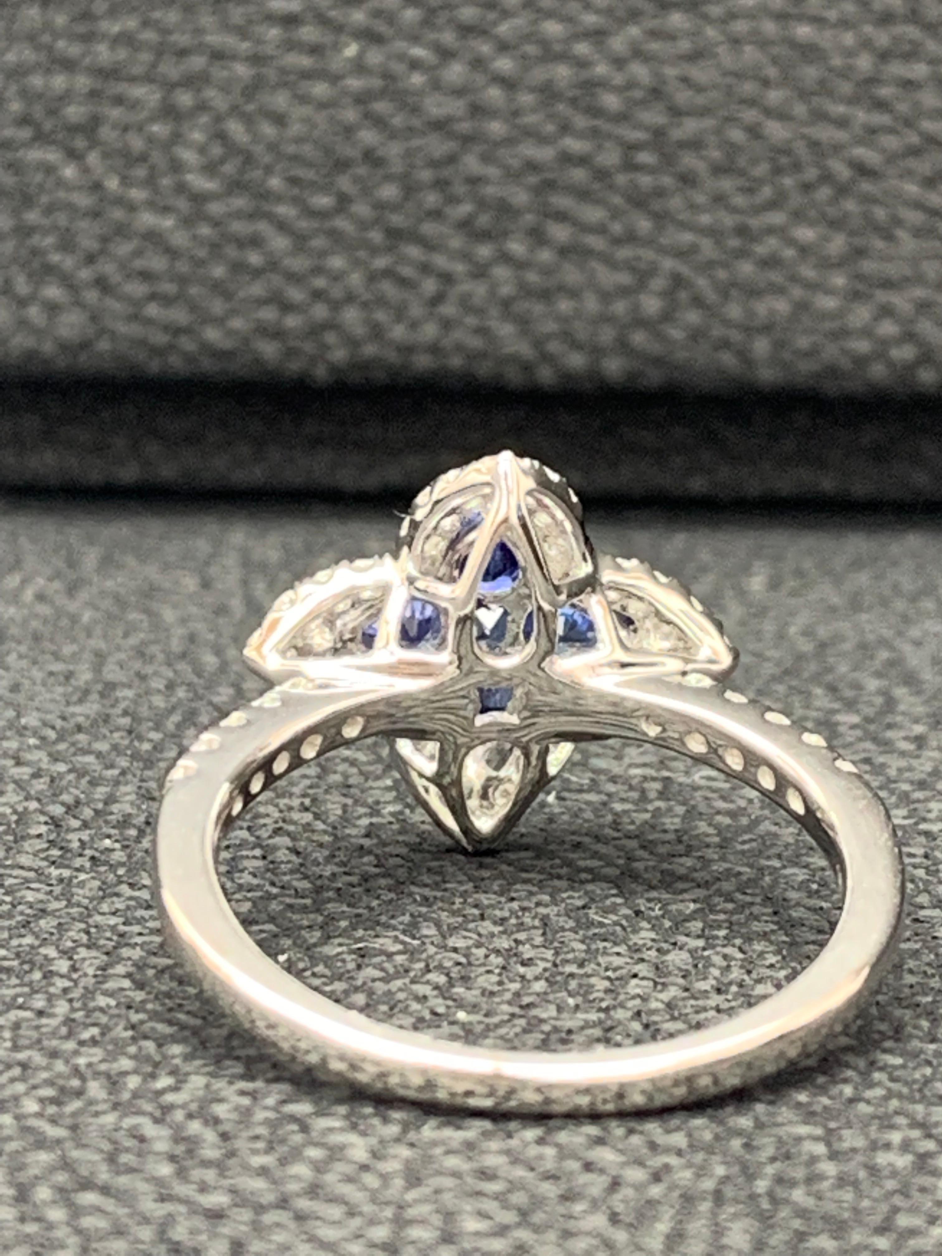 Women's 0.70 Carat Pear Shape Sapphire and Diamond Cocktail Ring in 18K White Gold For Sale