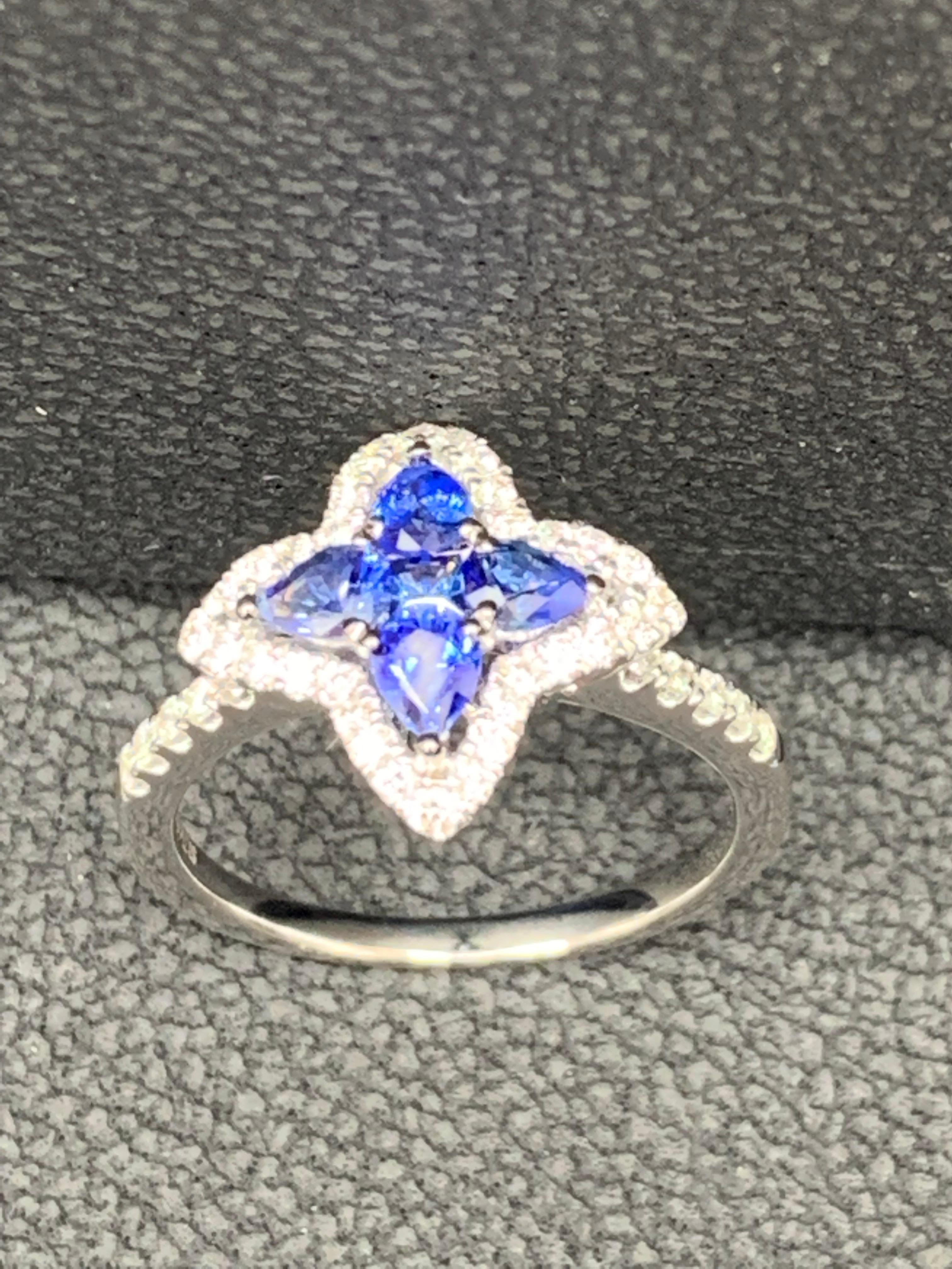 0.70 Carat Pear Shape Sapphire and Diamond Cocktail Ring in 18K White Gold For Sale 1