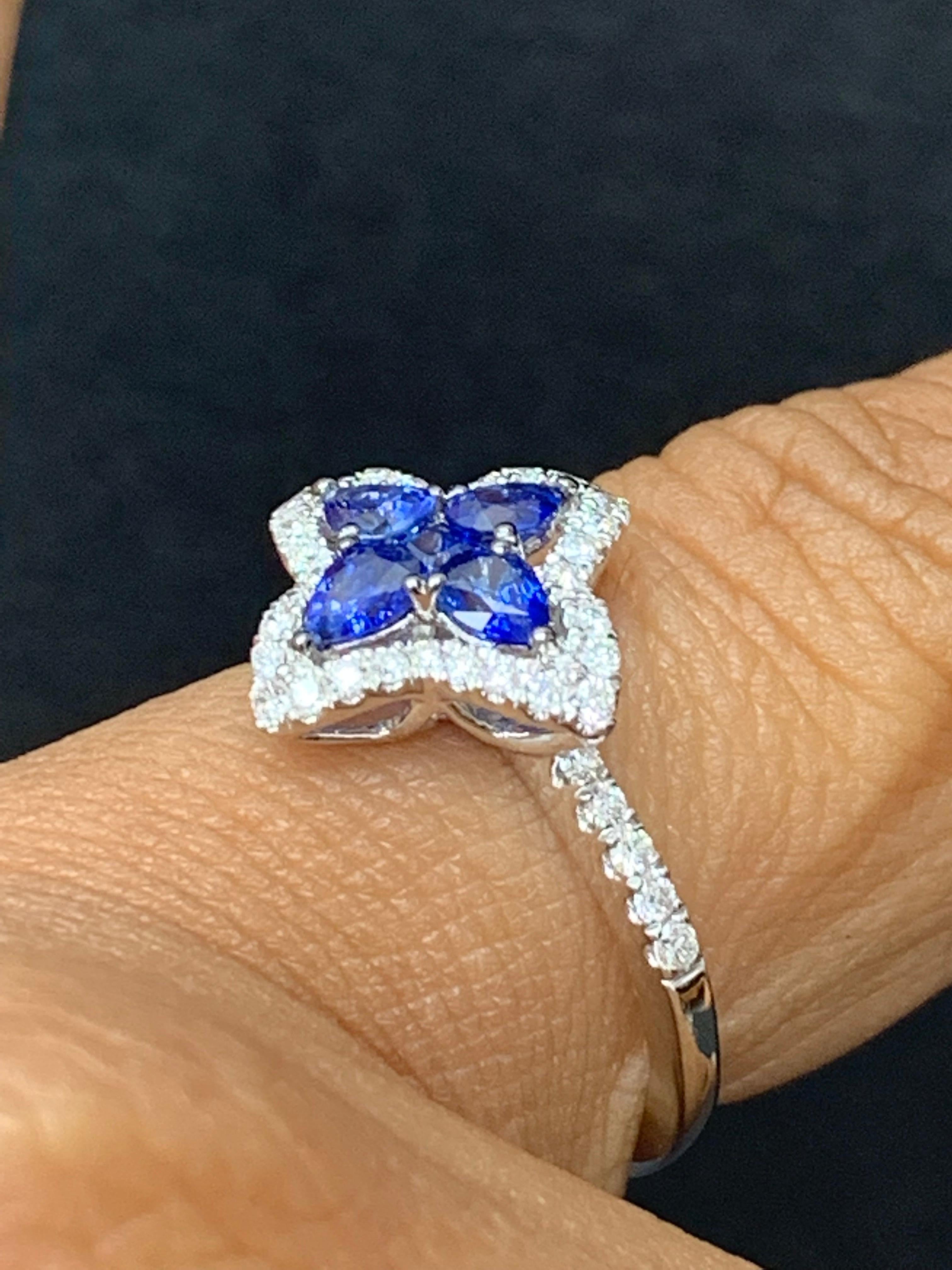 0.70 Carat Pear Shape Sapphire and Diamond Cocktail Ring in 18K White Gold For Sale 3