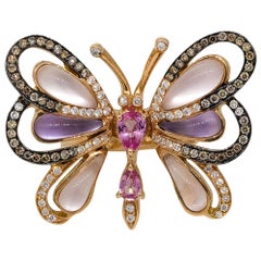0,70 Karat Rosa Saphir Schmetterlingsring mit Diamanten 18 Karat auf Lager