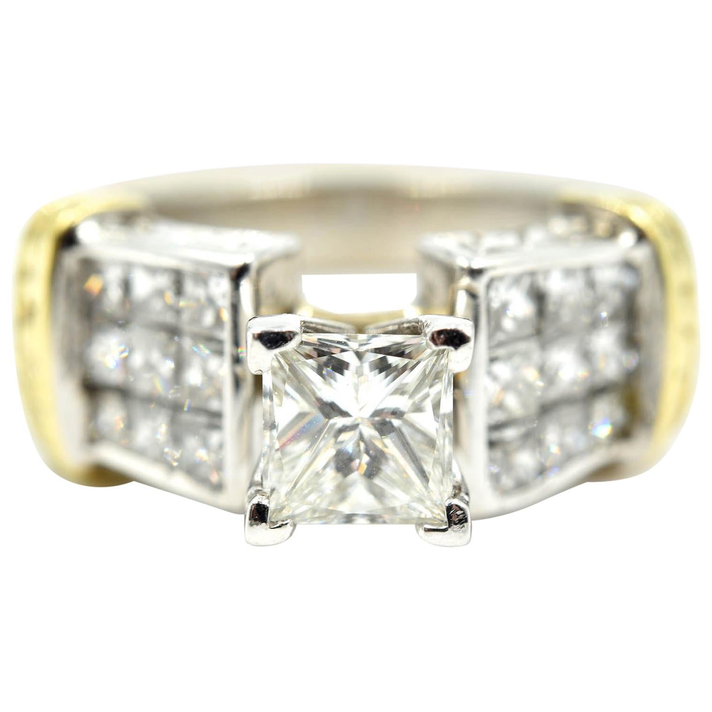 0.70 Carat Princess Cut Diamond Engagement Ring 18 Karat Two-Tone Gold