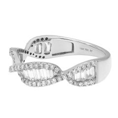 0.70 Carat Round & Baguette Cut Diamond Twist Band Ring 18K White Gold