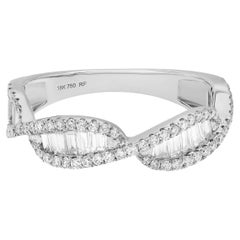 0.70 Carat Round & Baguette Cut Diamond Twist Band Ring 18K White Gold