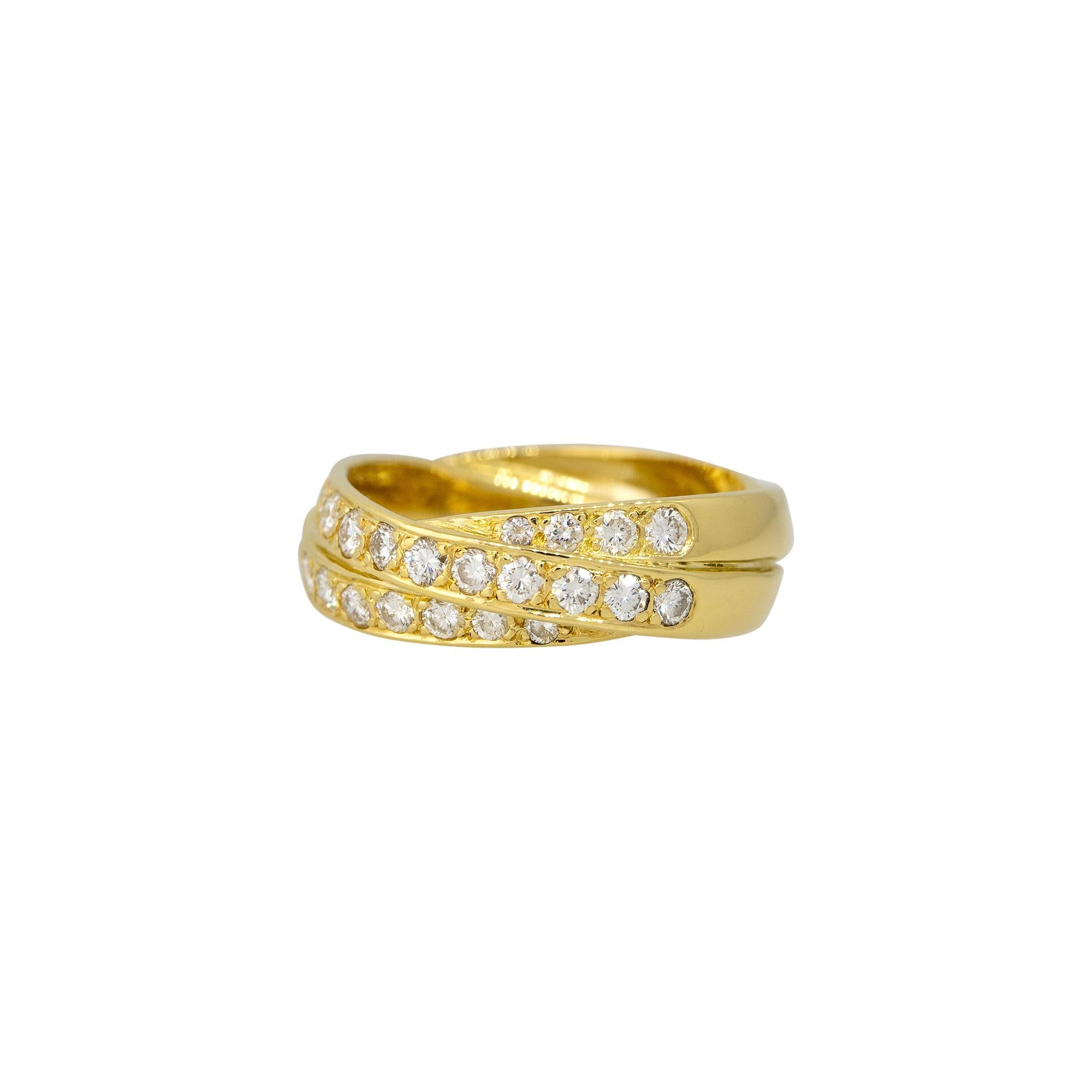 Modern 0.70 Carat Round Brilliant Cut Diamond 3-Row Intertwined Ring 18 Karat In Stock For Sale