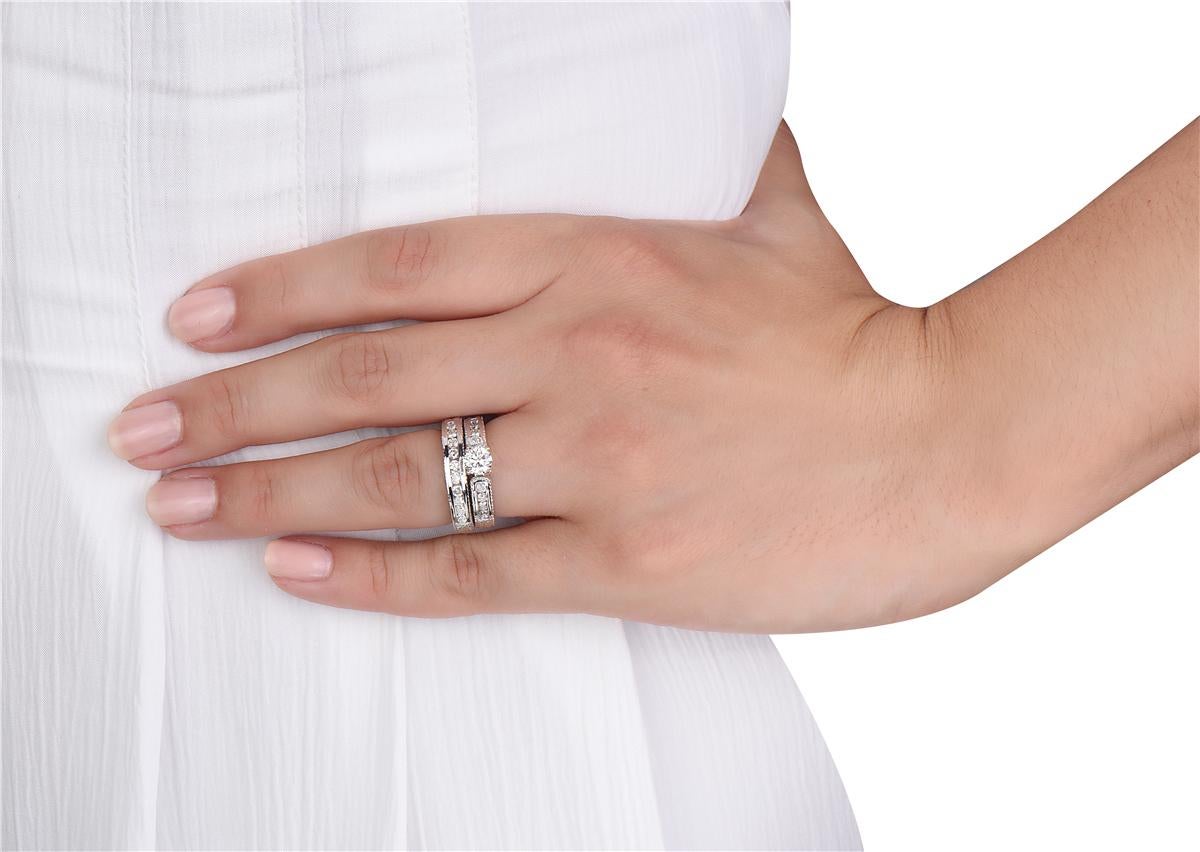 Women's 0.70 Carat Round Brilliant Diamond Baroque Style Engagement Ring Set For Sale