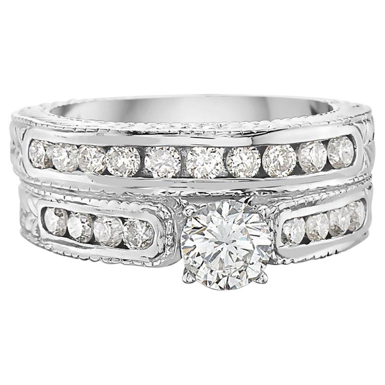 Conjunto de Anillo de Compromiso Estilo Barroco con Diamante Brillante Redondo de 0,70 Quilates