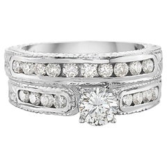 Used 0.70 Carat Round Brilliant Diamond Baroque Style Engagement Ring Set