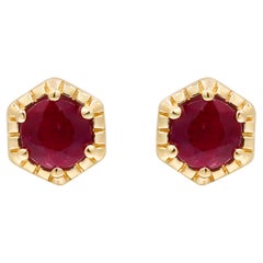 Vintage 0.70 Carat Round-Cut Ruby 14K Yellow Gold Stud Earring