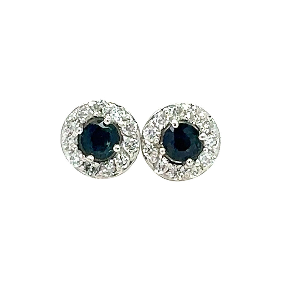 0.70 Carat Round Cut Sapphire Diamond Gold Earring Studs en vente