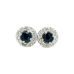 0.70 Carat Round Cut Sapphire Diamond Gold Earring Studs