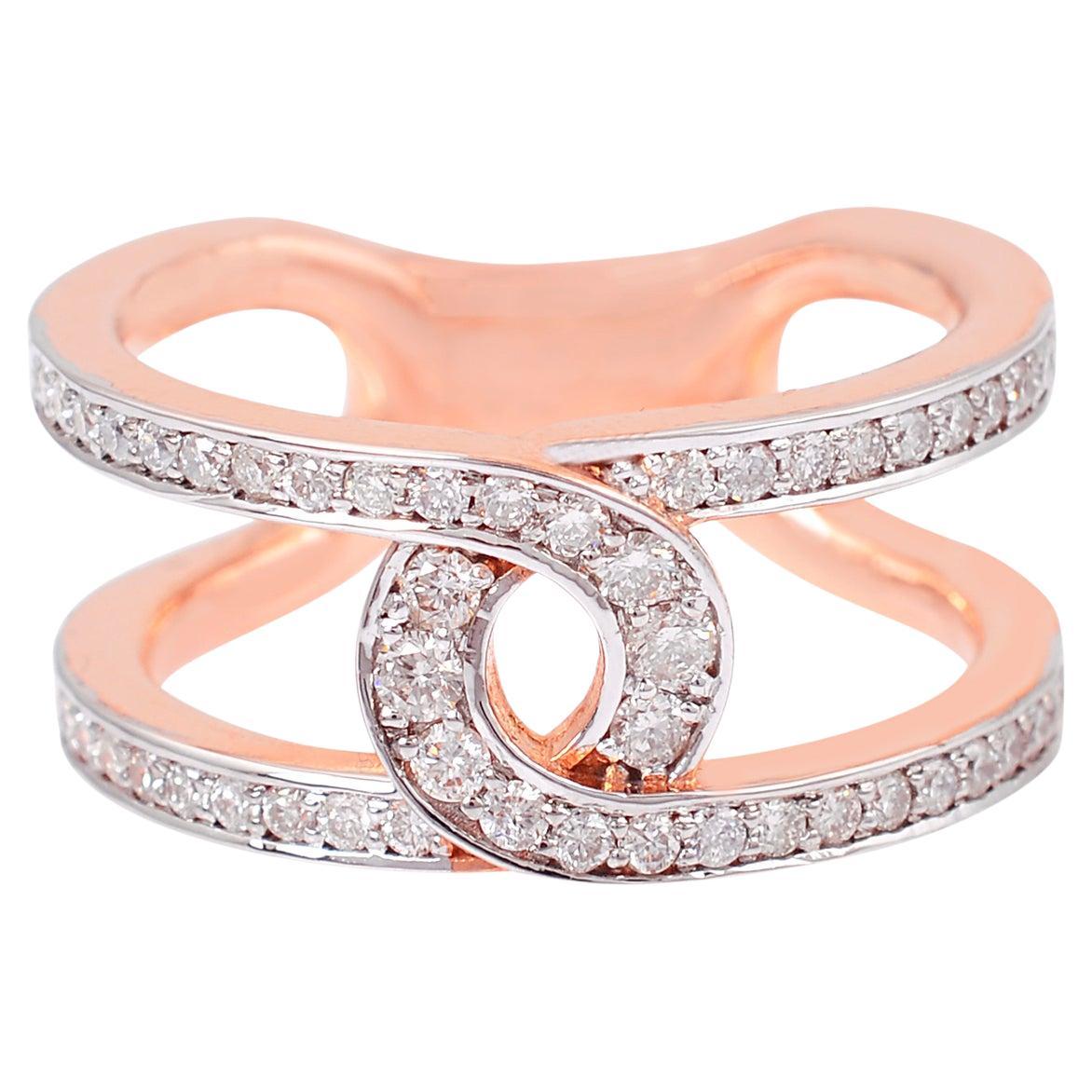 0.70 Carat Round Diamond Belt Design Ring 18 Karat Rose Gold Handmade Jewelry