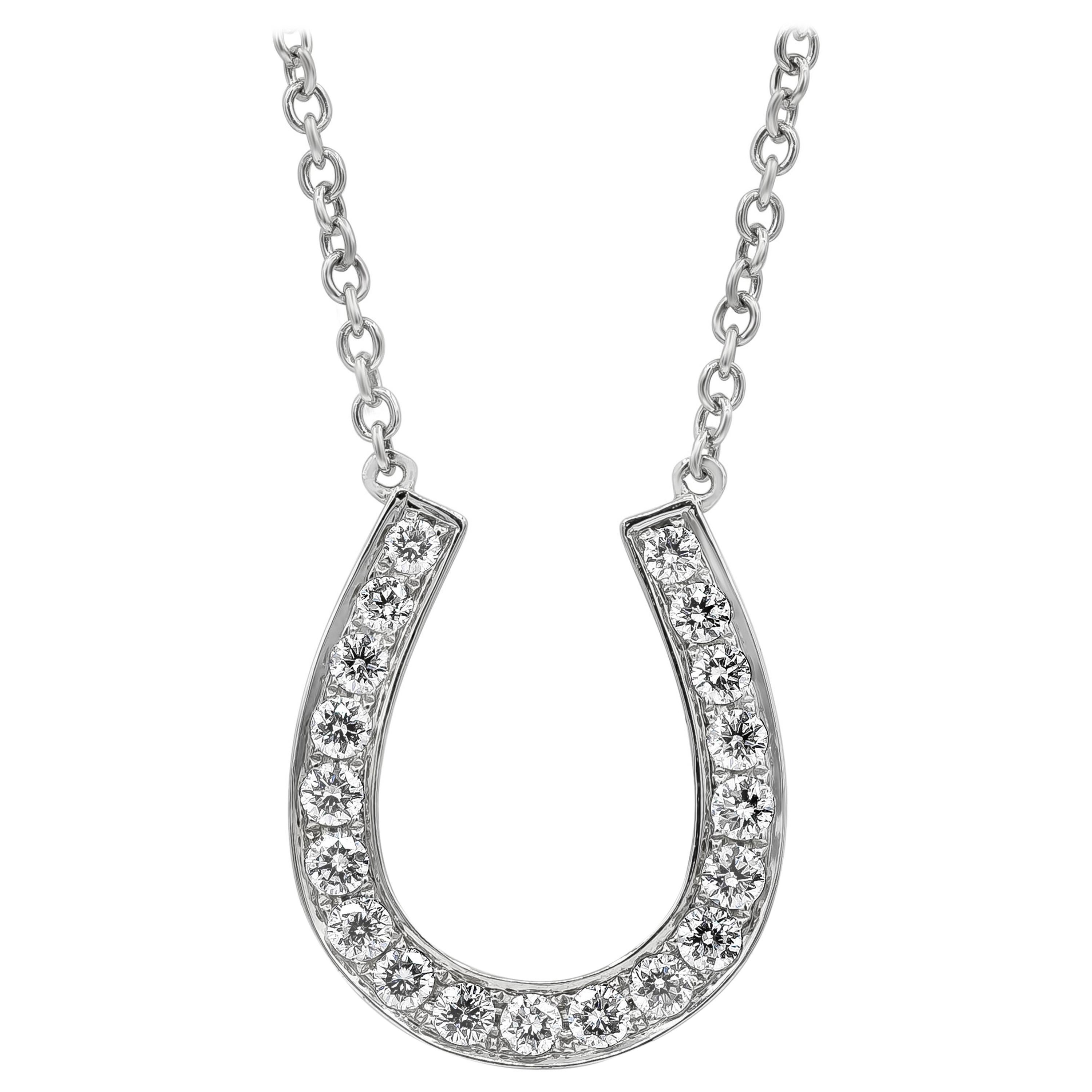 Roman Malakov 0.70 Carats Total Round Diamond Horse Shoe Pendant Necklace  For Sale