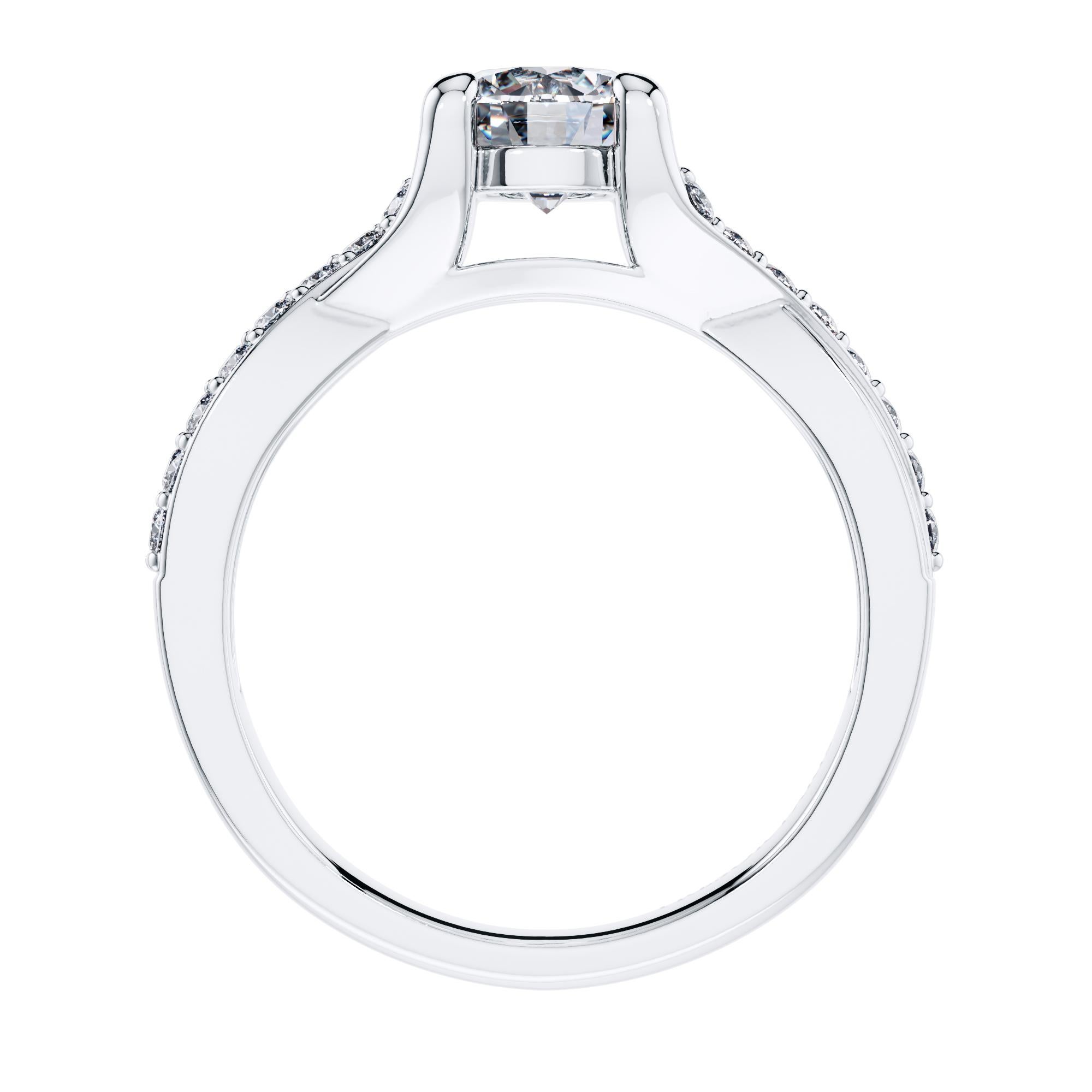 For a beautifully entwined journey together, this gleaming twisted vine modern classic engagement ring. Handmade in 18 Karat White Gold, with a total of 0.70 Carat White Diamond. Set in an open gallery 4 prong mount with a split shank that has one