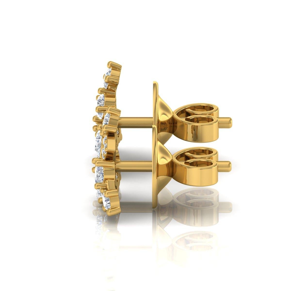 Modern 0.70 Carat Round Pear Diamond Stud Earrings 18 Karat Yellow Gold Fine Jewelry For Sale