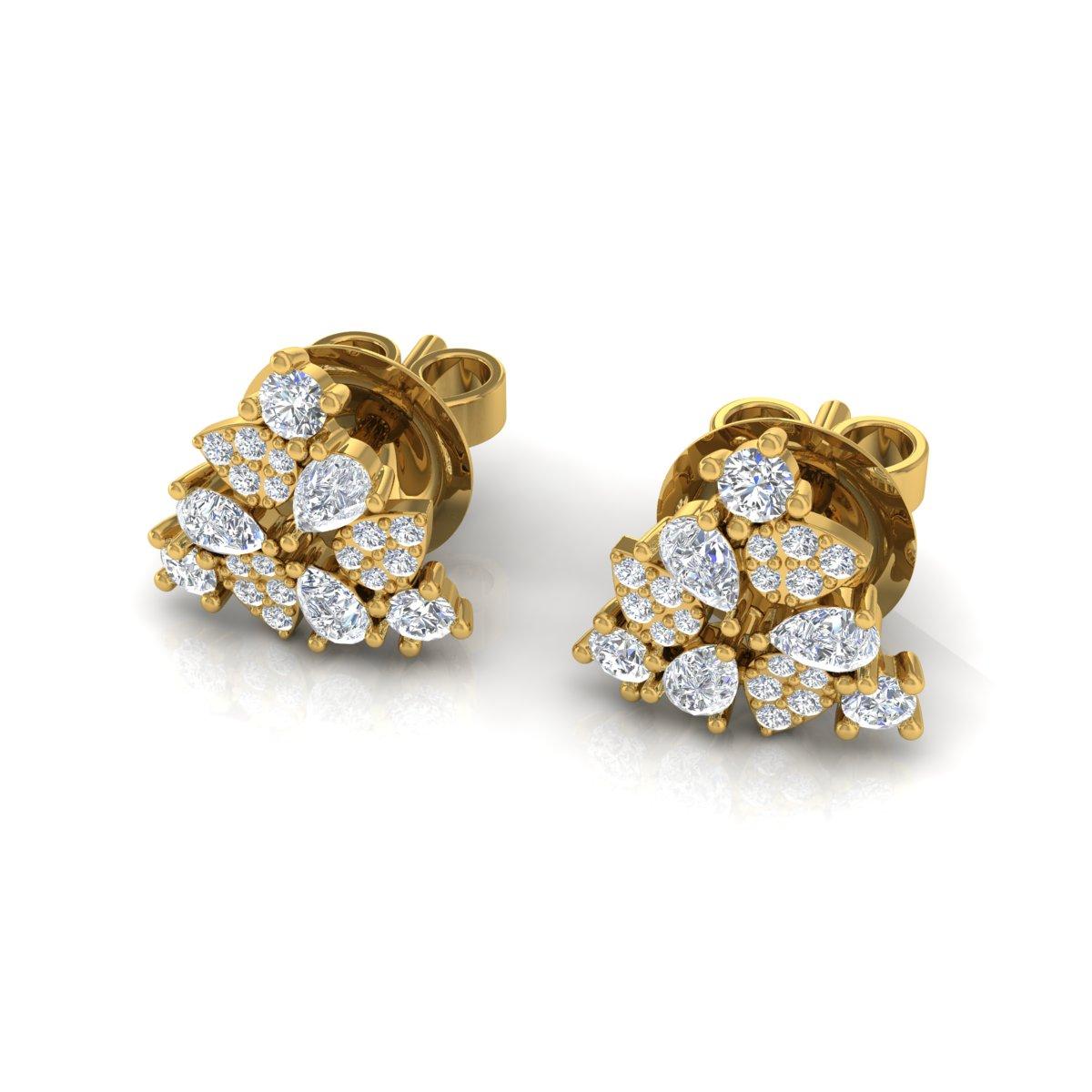 Pear Cut 0.70 Carat Round Pear Diamond Stud Earrings 18 Karat Yellow Gold Fine Jewelry For Sale