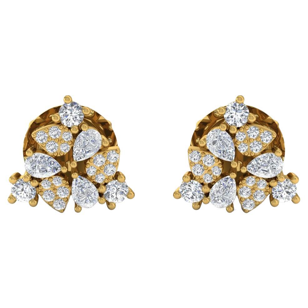 0.70 Carat Round Pear Diamond Stud Earrings 18 Karat Yellow Gold Fine Jewelry