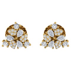 0.70 Carat Round Pear Diamond Stud Earrings 18 Karat Yellow Gold Fine Jewelry