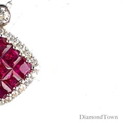 DiamondTown 0.70 Carat Ruby Cluster Square and 0.19 Carat Diamond Pendant