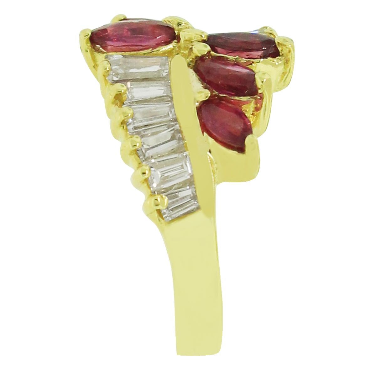 Marquise Cut 0.70 Carat Ruby Diamond Ring For Sale