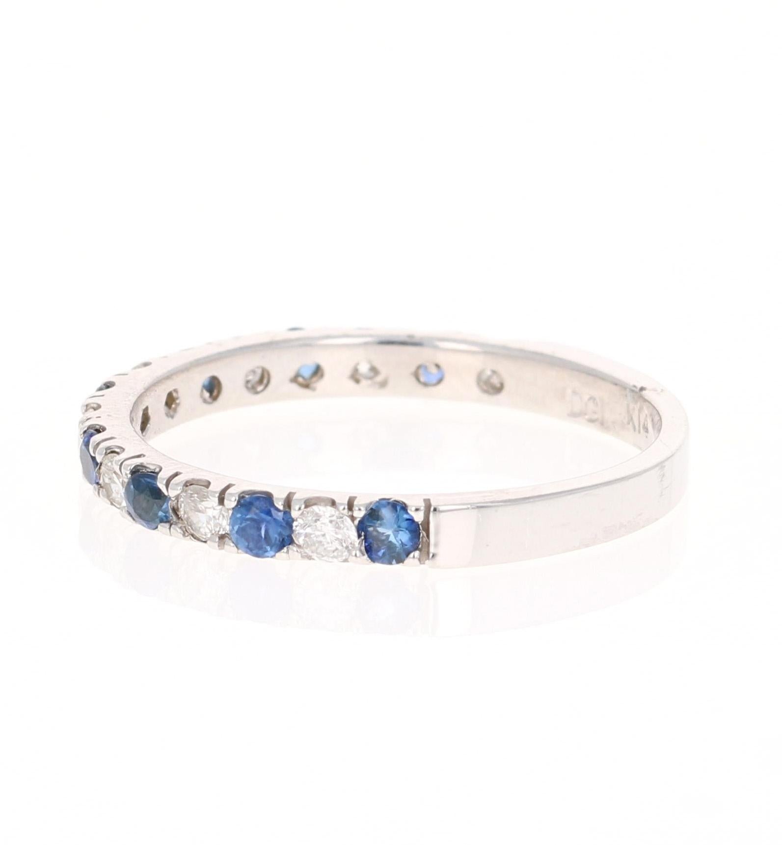 Contemporary 0.70 Carat Sapphire Diamond 14 Karat White Gold Band