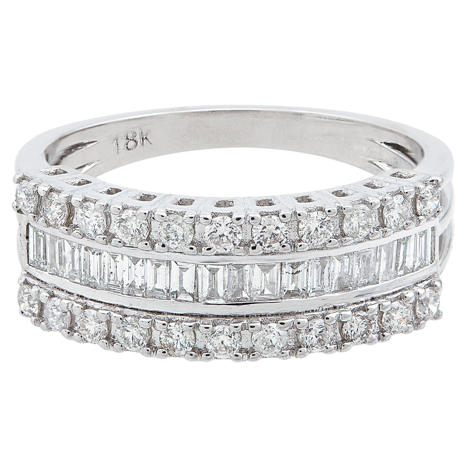 0.70 Carat SI Clarity HI Color Baguette Diamond Dome Ring 18 Karat White Gold