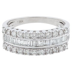 0.70 Carat SI Clarity HI Color Baguette Diamond Dome Ring 18 Karat White Gold