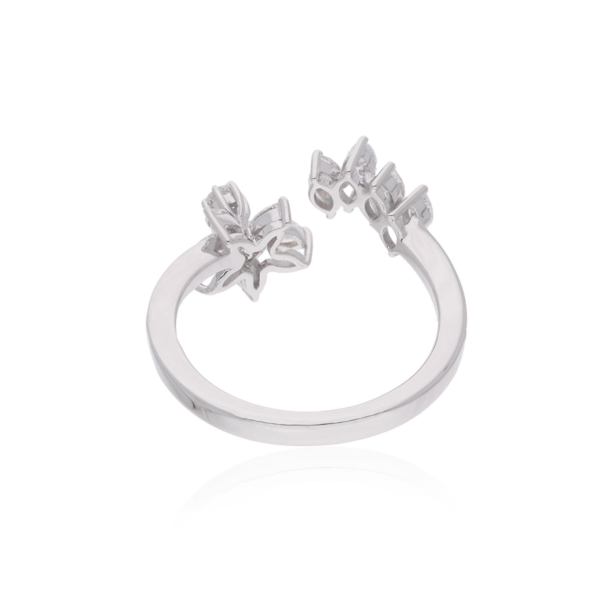 Pear Cut 0.70 Carat SI Clarity HI Color Diamond Cuff Ring 18 Karat White Gold Jewelry For Sale