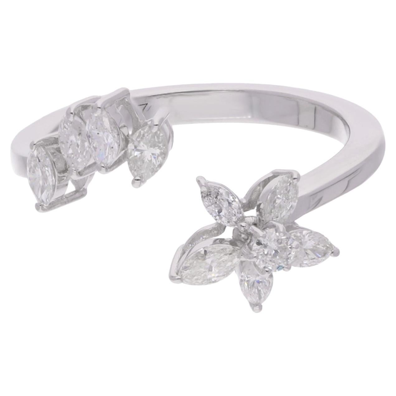 0.70 Carat SI Clarity HI Color Diamond Cuff Ring 18 Karat White Gold Jewelry