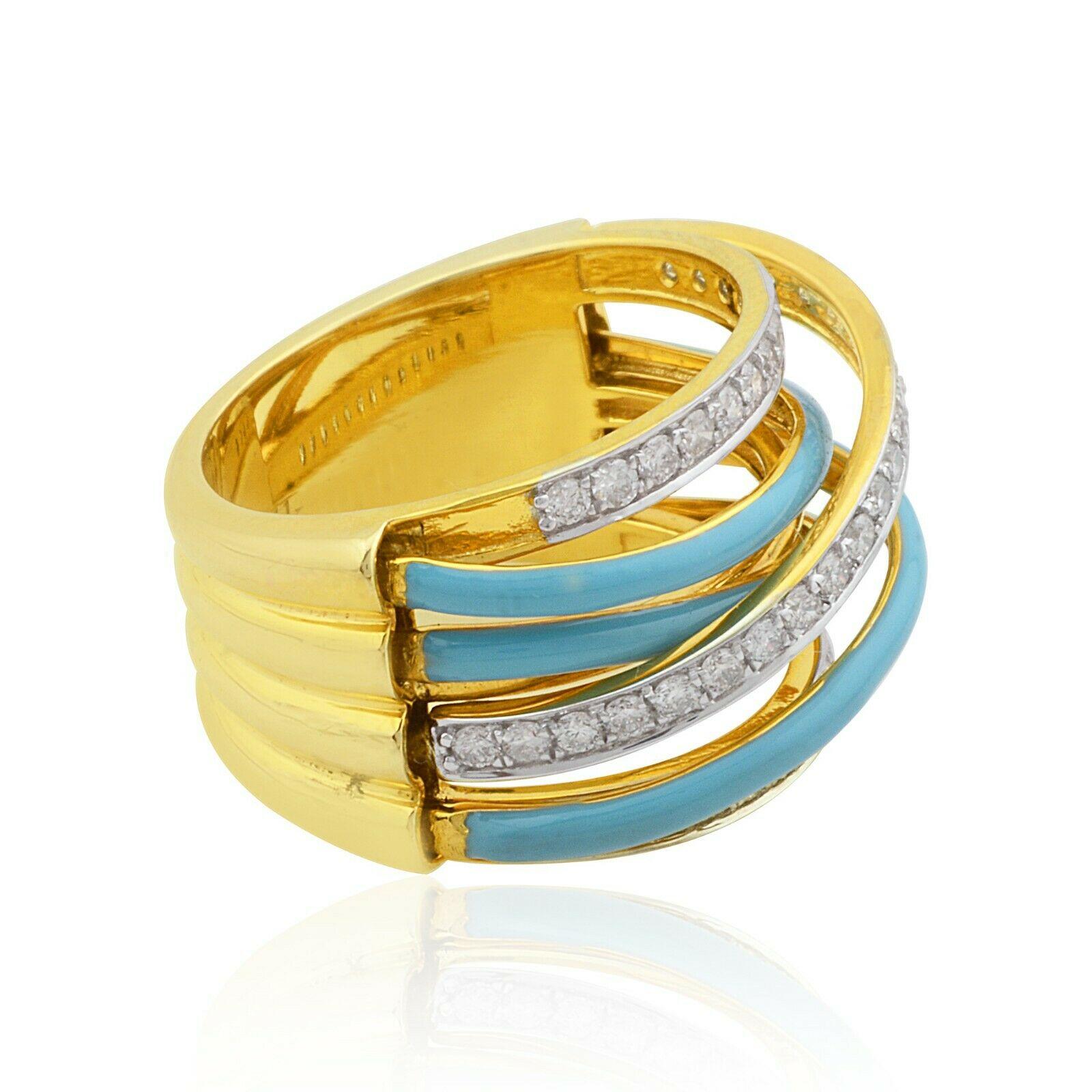 For Sale:  0.70 Carat SI Clarity HI Color Diamond Enamel Multi Band Ring 18k Yellow Gold 4