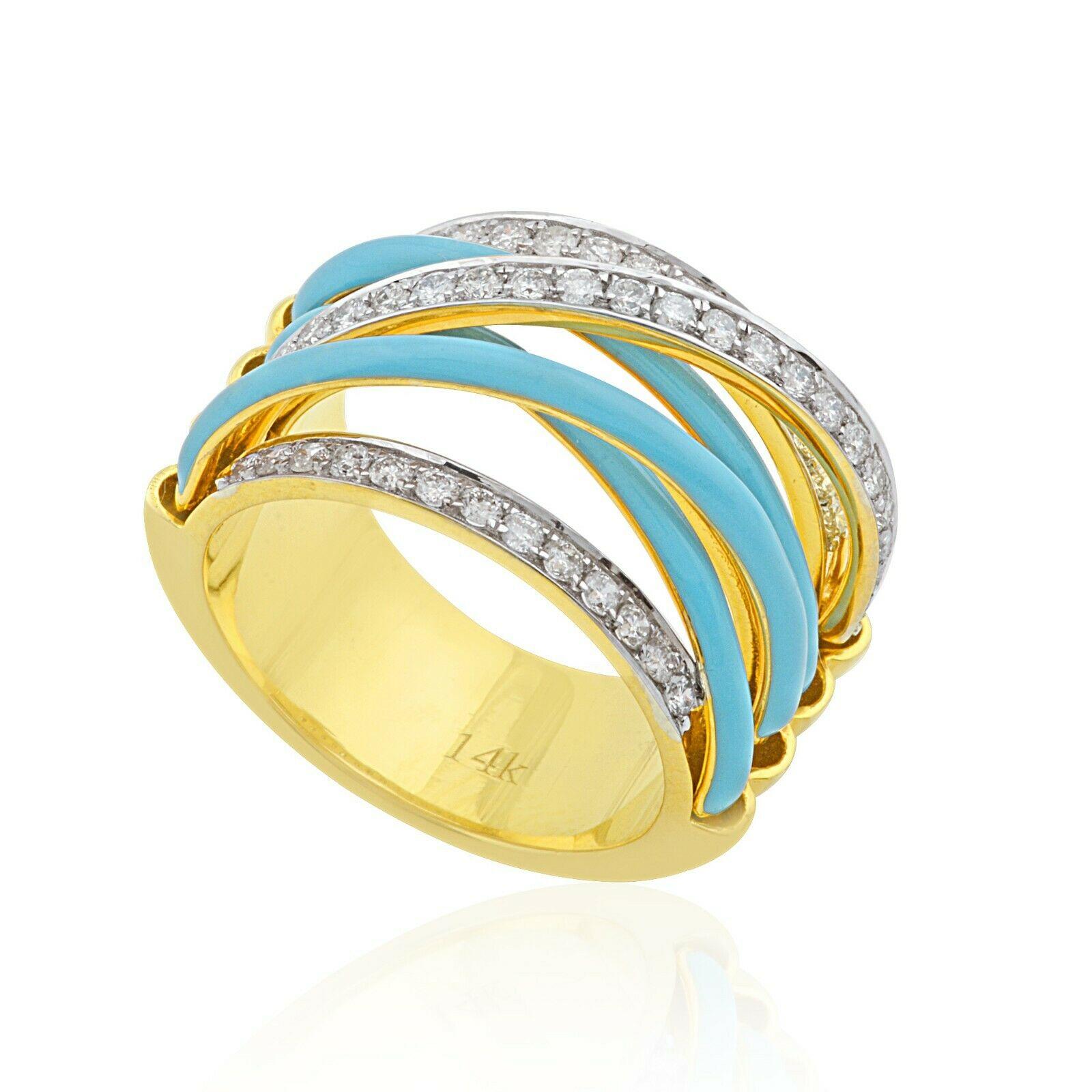 For Sale:  0.70 Carat SI Clarity HI Color Diamond Enamel Multi Band Ring 18k Yellow Gold 5