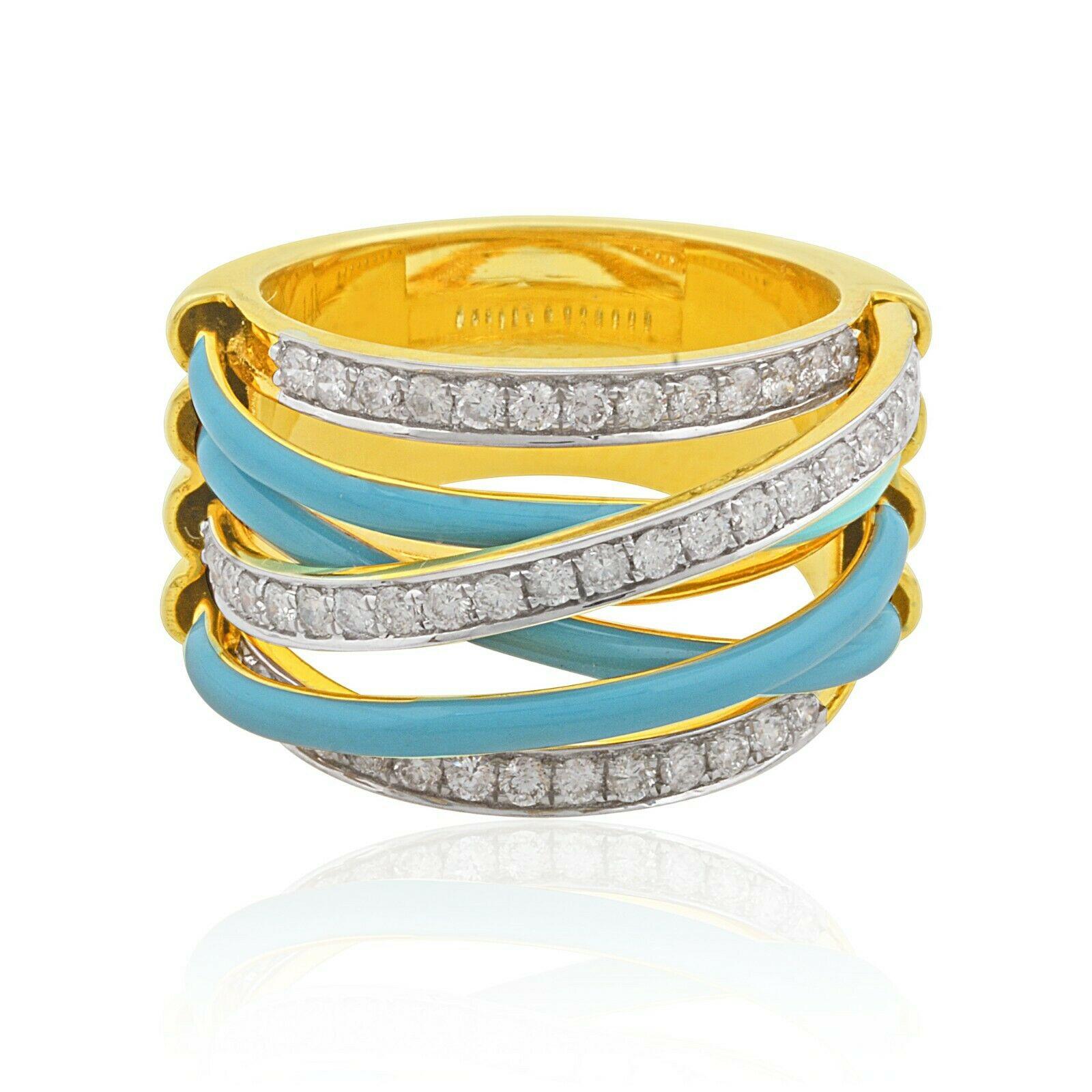 0.70 Carat SI Clarity HI Color Diamond Enamel Multi Band Ring 18k Yellow Gold