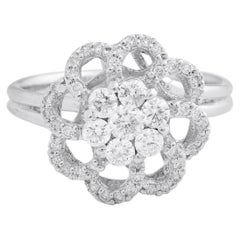 0.70 Carat SI Clarity HI Color Diamond Flower Ring 18 Karat White Gold Jewelry