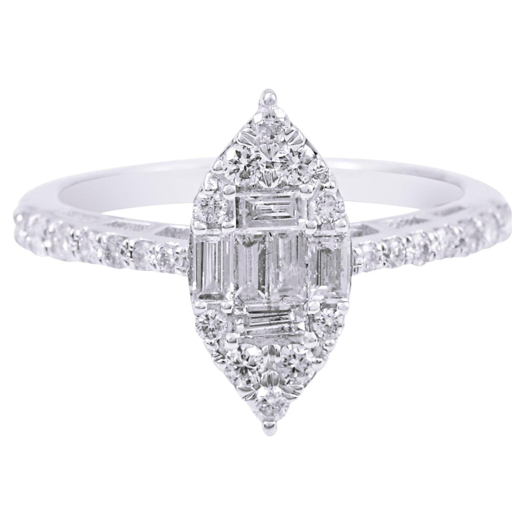 Natural 0.7 Ct SI Clarity HI Color Diamond Ring 18 Karat White Gold Fine Jewelry