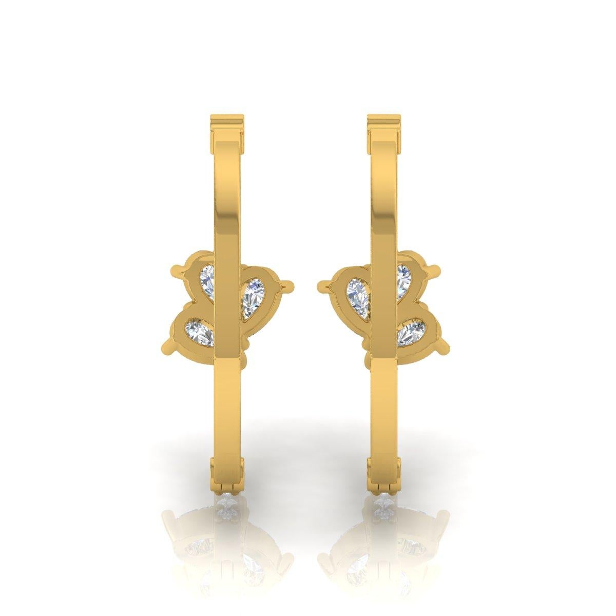 Moderne 0.70 Carat SI/H Boucles d'oreilles diamant poire rond taille brillant or jaune 18 carats en vente