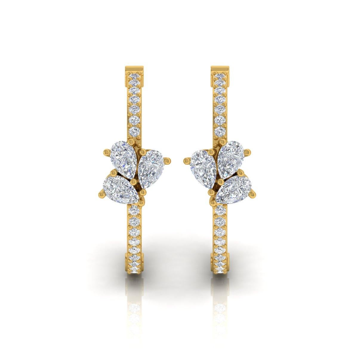 Taille poire 0.70 Carat SI/H Boucles d'oreilles diamant poire rond taille brillant or jaune 18 carats en vente