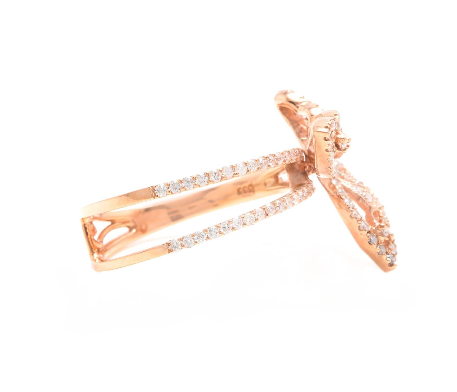 Rose Cut 0.70 Carat Splendid Natural Diamond 14 Karat Solid White Gold Butterfly Ring For Sale