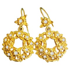 0.70 Carat Stephen Dweck 18K Yellow Gold Diamond Dangle Earrings