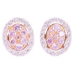 0.70 Carat TW Natural Pink Diamond Cluster Earrings 18 Karat White & Rose Gold