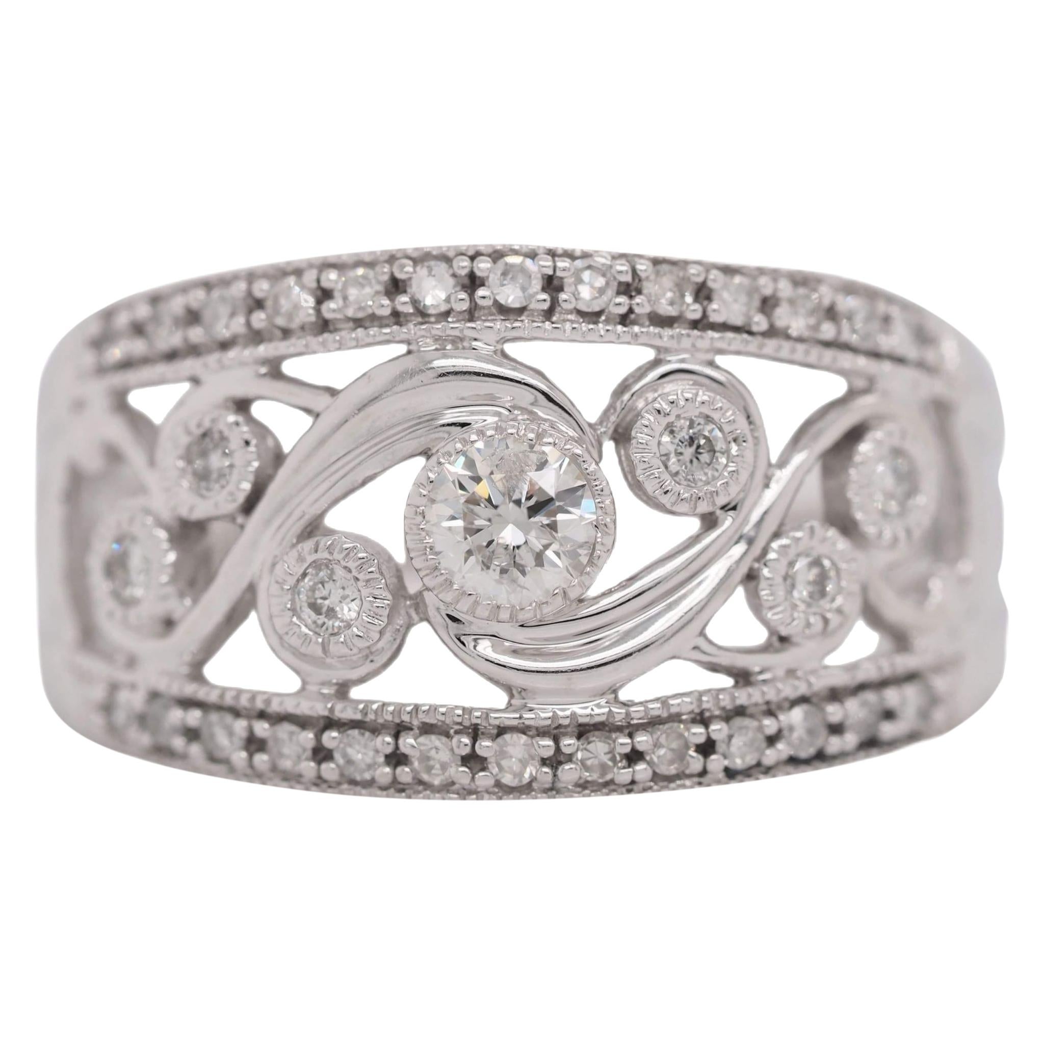 0.70 Carat Vintage Round Diamond Ring Set in 14 Karat White Gold