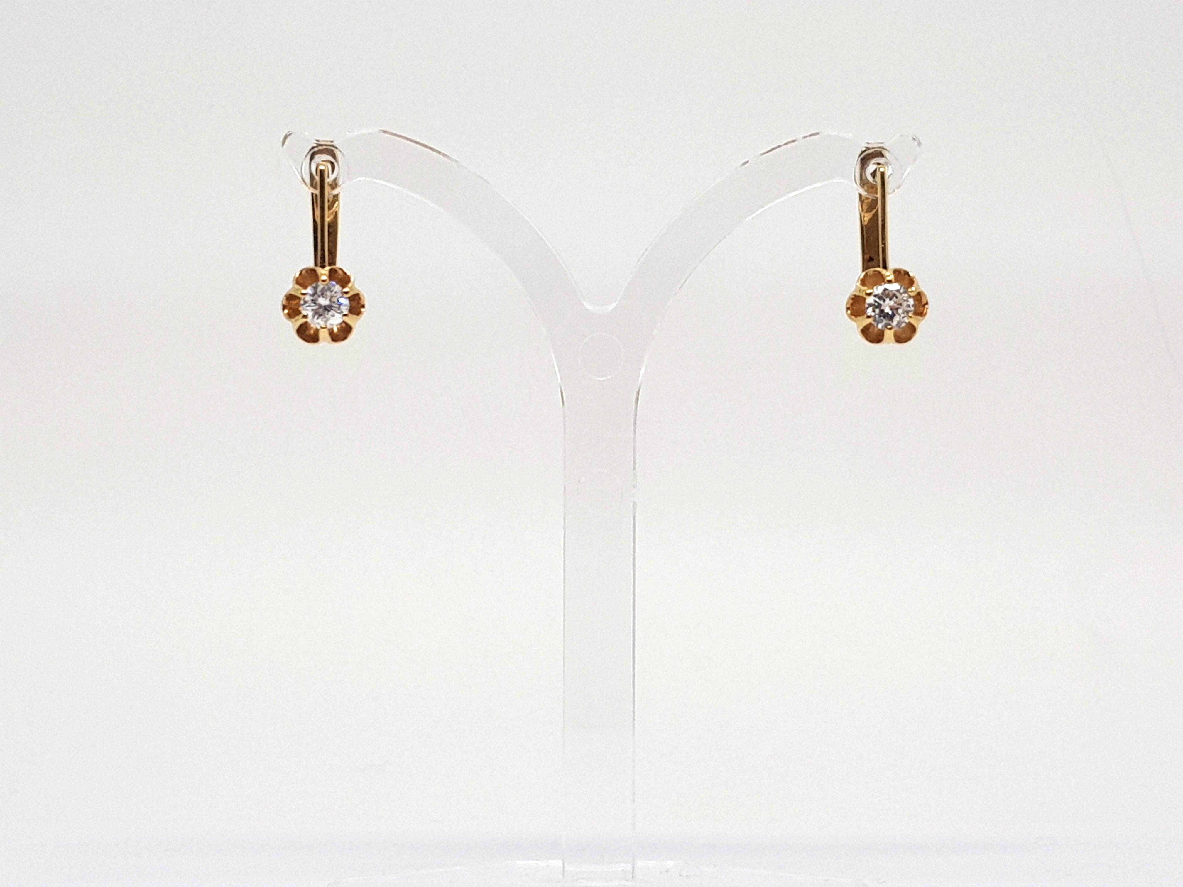 0.70 Carat Yellow Gold Russian Diamond Stud Studs Earrings For Sale 5