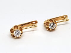 0.70 Carat Yellow Gold Russian Diamond Stud Studs Earrings