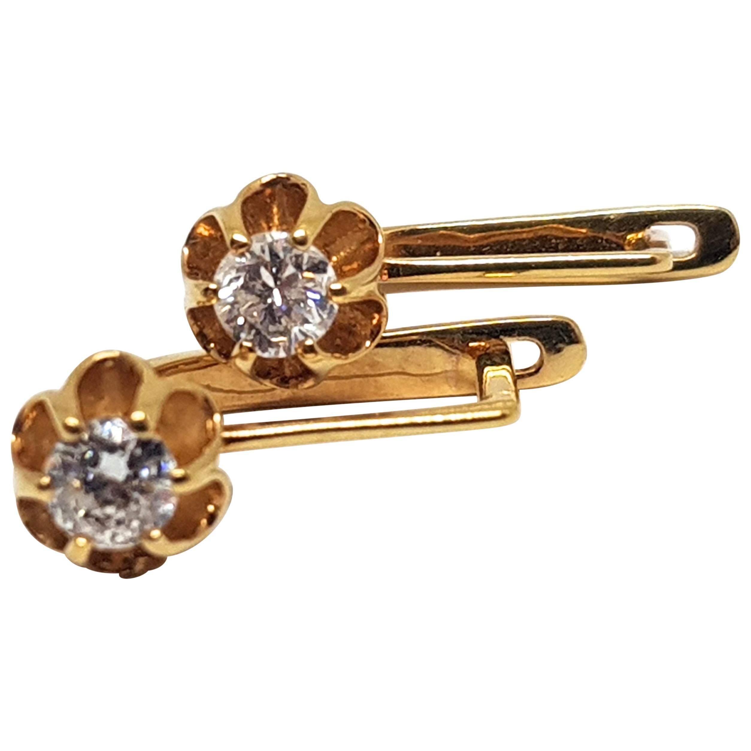 0.70 Carat Yellow Gold Russian Diamond Stud Studs Earrings For Sale