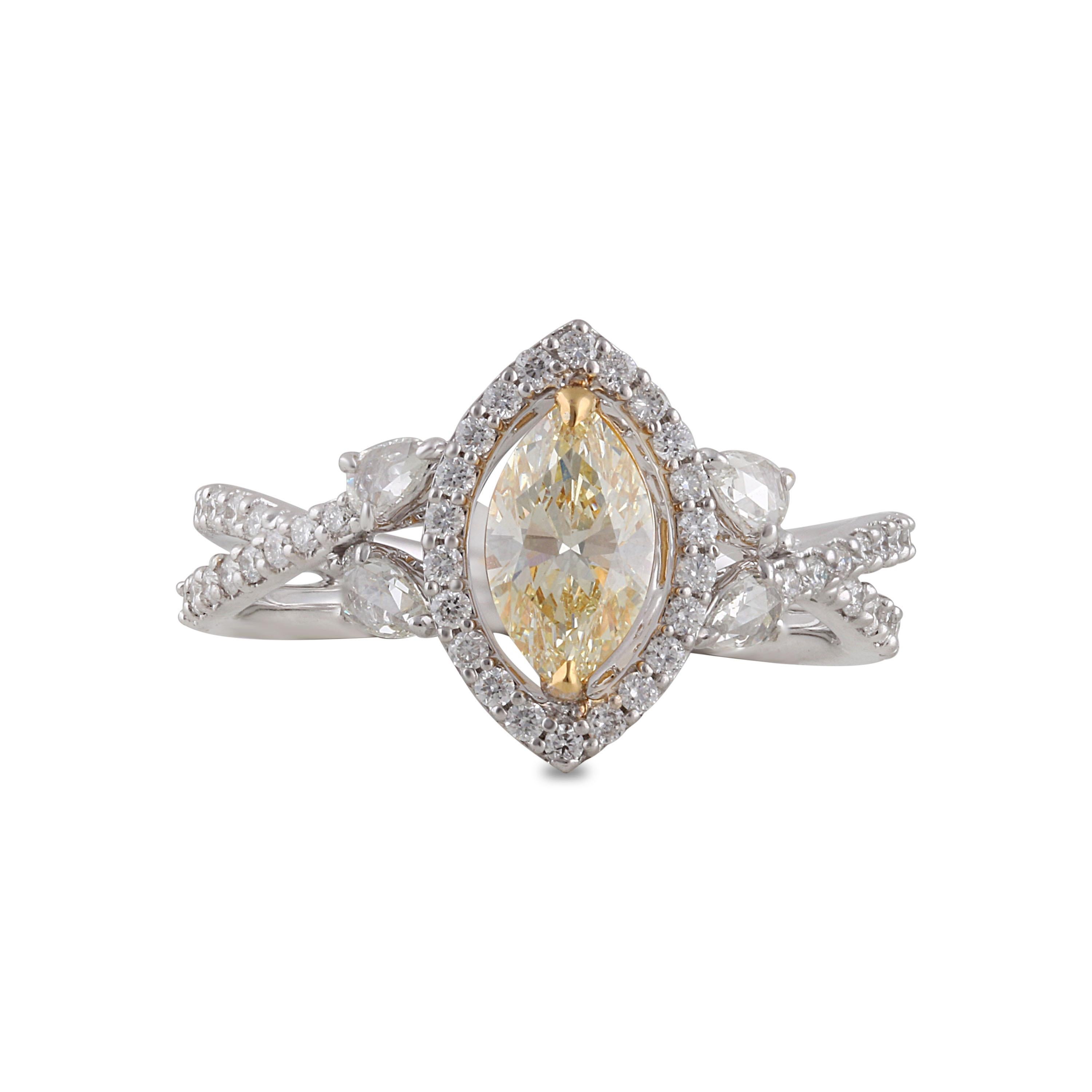 Marquise Cut Studio Rêves 0.70 Carat Yellow Marquise Engagement Ring in 18 Karat Gold For Sale