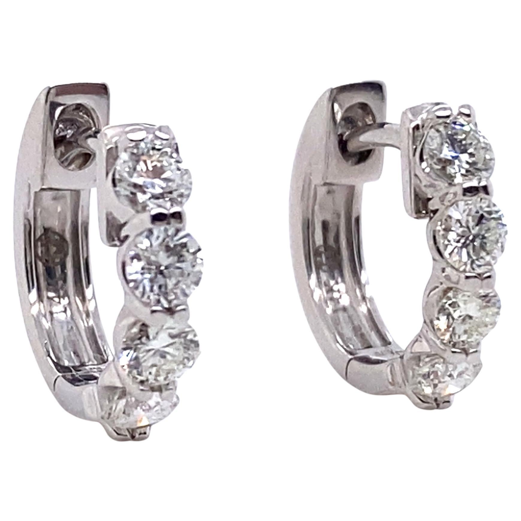 0.70 Carats 12mm Huggie Hoops 14K White Gold with 8 Diamonds