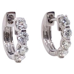 0.70 Carats 12mm Huggie Hoops 14K White Gold with 8 Diamonds